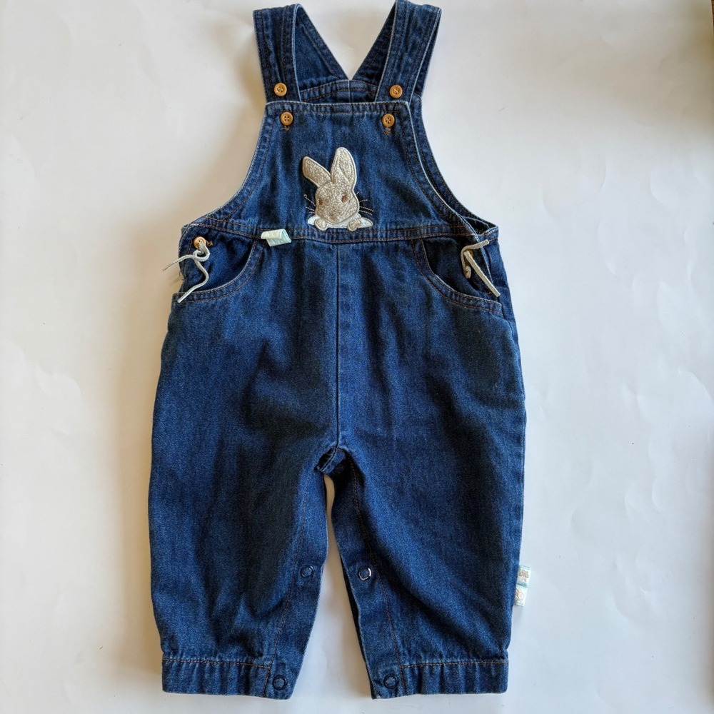 Peter Rabbit Baby Denim Overalls Blue Bunny Embroidery 3-6 Months Cotton